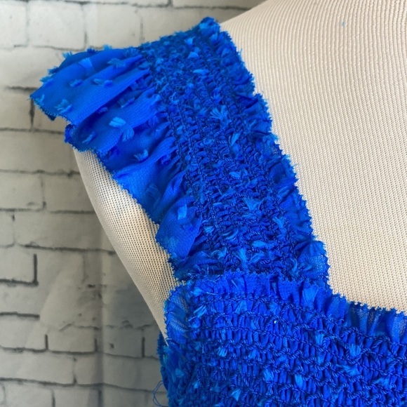 Alice+Olivia KIZZIE SMOCKED FLUTTER SLEEVE TIERED MAXI DRESS SZ 2 Blue Romantic - Picture 8 of 16